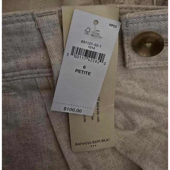 Banana Republic Linen Blend Pleat Front Pant in Tan NWT Size 6 Petite - Picture 3 of 4